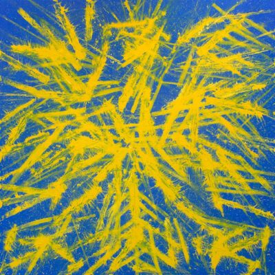 Orzeł żółty na niebieskim tle, olej na płótnie, 200x200 cm